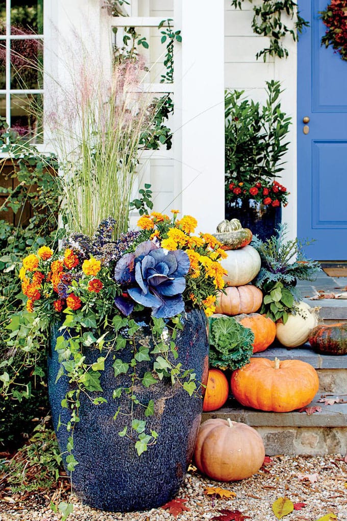 fall-planters-fall-decorations-outdoor-autumn-garden-decor-kale-pumpkins-mums-fall-color-apieceofrainbow-2